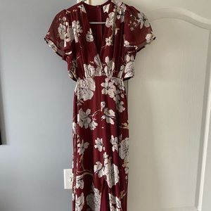 Burgundy maxi dress with white flowers